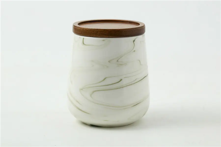 Custom White Black Coffee Tea Canister Sets Food Candy Cookie Jar Ceramic Storage Jar with Wooden Lids