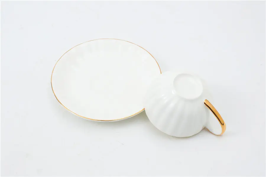 New Gold Striped Coffee Cup and Saucer Set