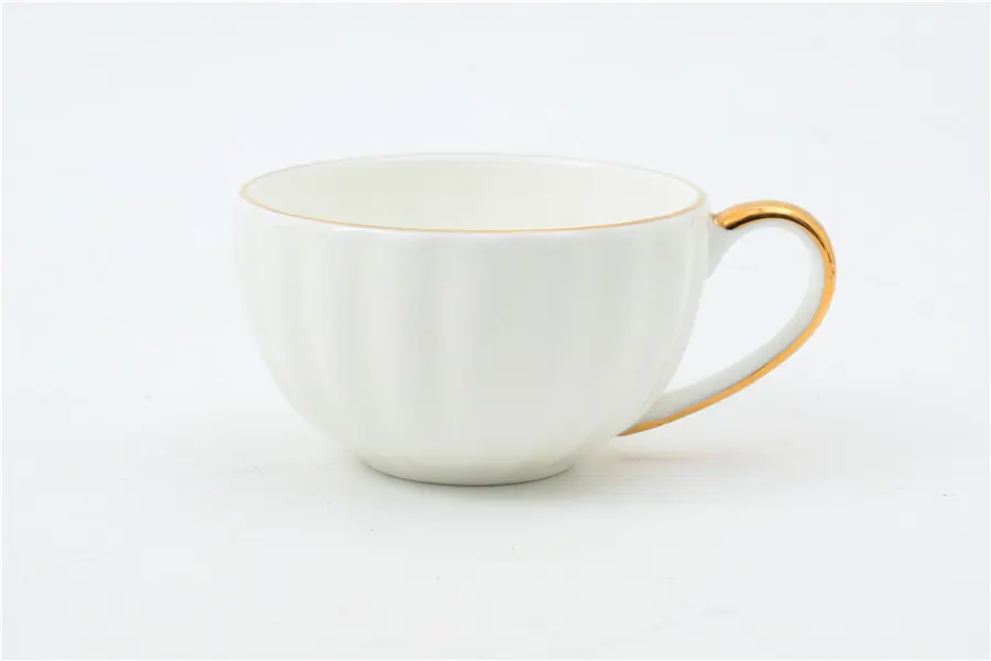 New Gold Striped Coffee Cup and Saucer Set