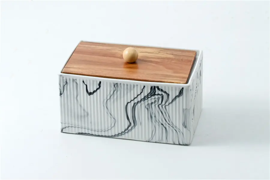 Ceramic Storage Box with Wood Lid