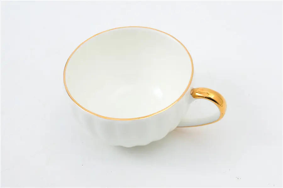 New Gold Striped Coffee Cup and Saucer Set
