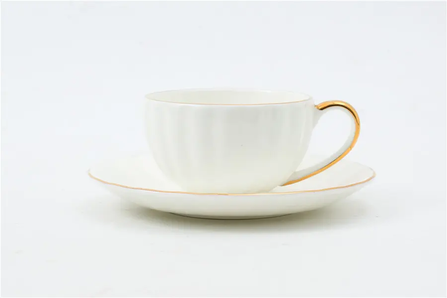 New Gold Striped Coffee Cup and Saucer Set