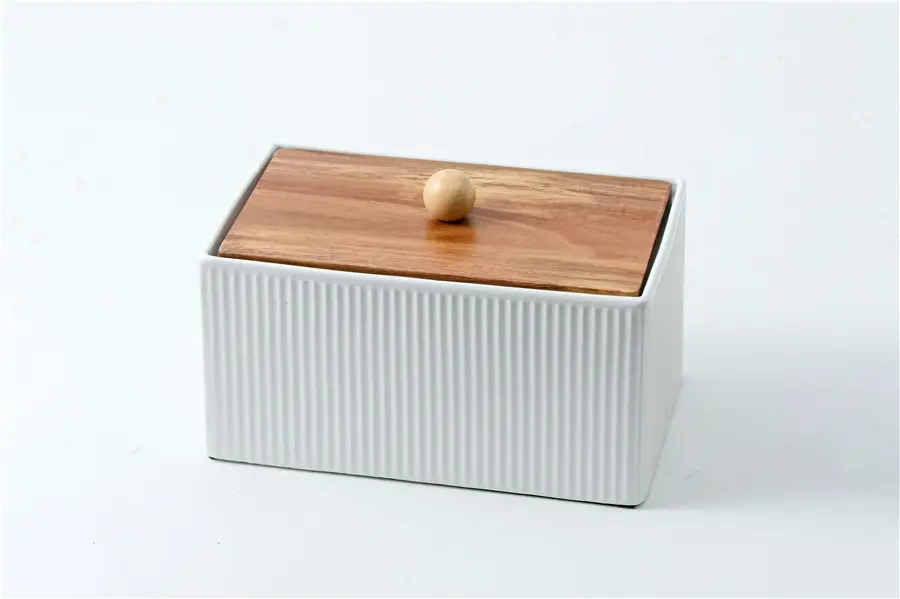 Ceramic Storage Box with Wood Lid